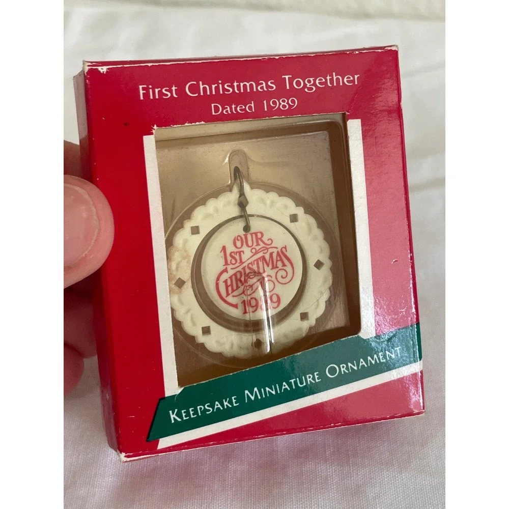 Hallmark First Christmas Together Ornament 1989 Miniature White Ceramic Good